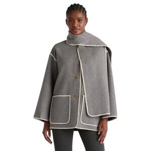 QUINCE Double Faced Merino Wool Scarf Coat Heather Grey Women's Size XL Neutral